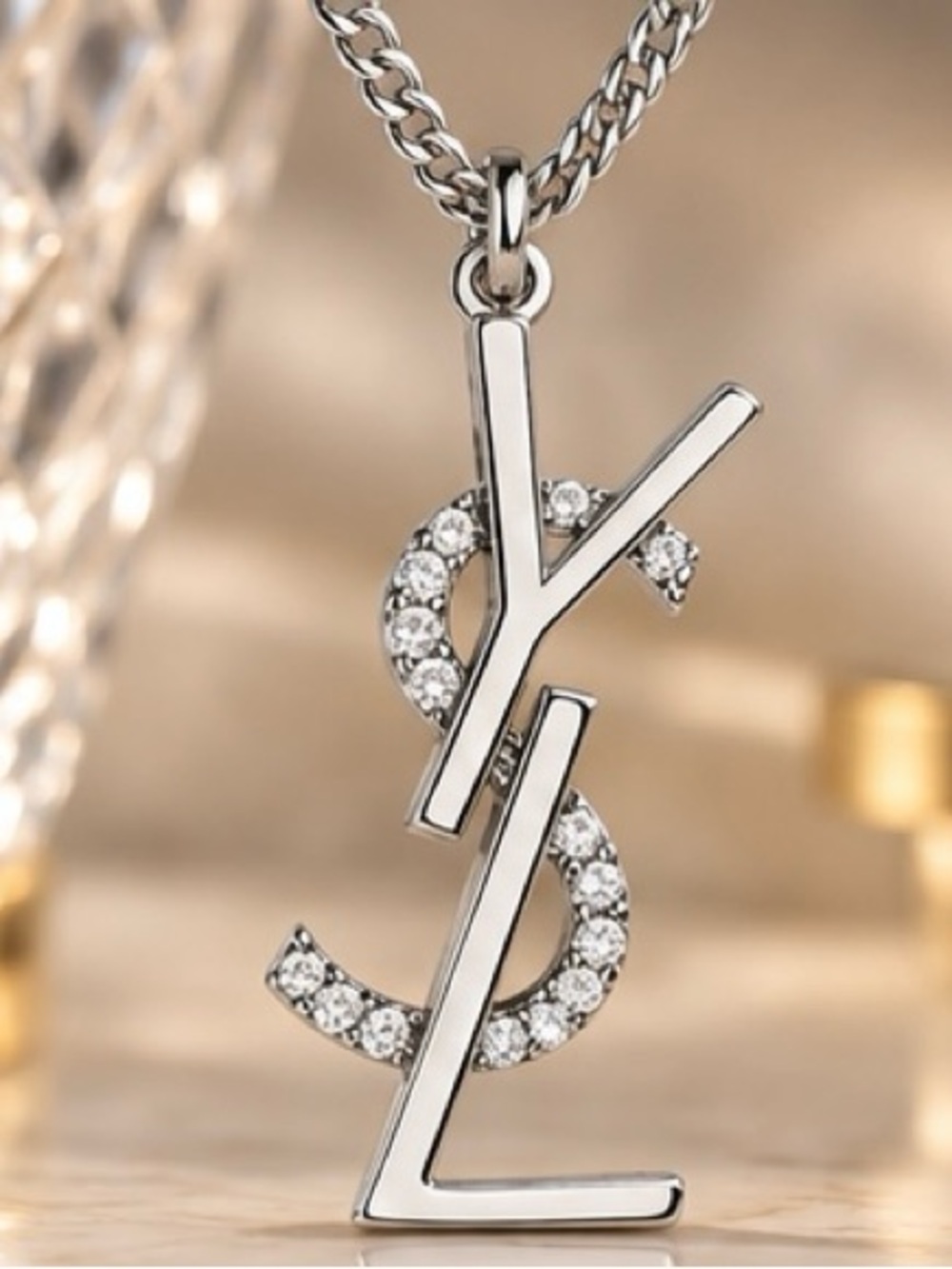 Silver Tone Rhinestone Letter Pendant Necklace Statement Chain Jewelry